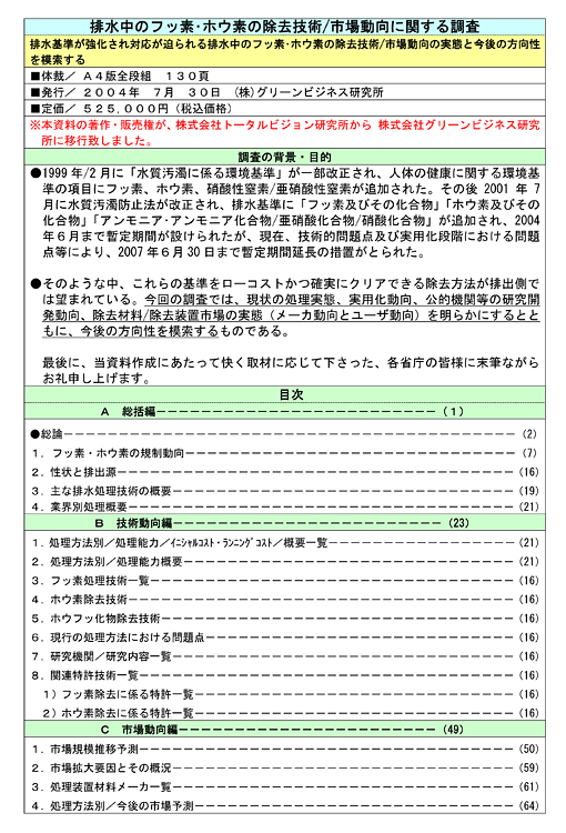 排水中のフッ素･ホウ素の除去技術／市場動向に関する調査